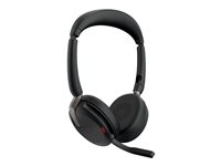 Jabra Evolve2 65 Flex UC Stereo - Micro-casque - sur-oreille - Bluetooth - sans fil - Suppresseur de bruit actif - USB-C - noir - avec socle de recharge sans fil - Optimisé pour la CU 26699-989-889