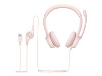 Logitech H390 - Micro-casque - sur-oreille - filaire - USB-A - rose 981-001281