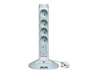 C2G Vertical Multi-Socket Unit + Surge Arrester - Protection contre les surtensions - connecteurs de sortie : 4 - 2 m - Belgique, France - gris, blanc 80792