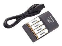 Canon CBK-4-300 - Chargeur de batterie - 4xAA - batteries fournies : 4 x type AA NiMH 2500 mAh - pour PowerShot A1000, A1100, A2100, A480, A490, A495, E1, SX1, SX10, SX110, SX120, SX130, SX20 1169B003